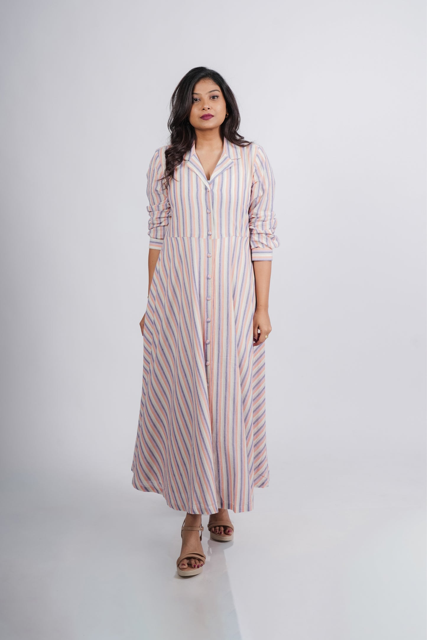 Evelyn Dress in handwoven stripes