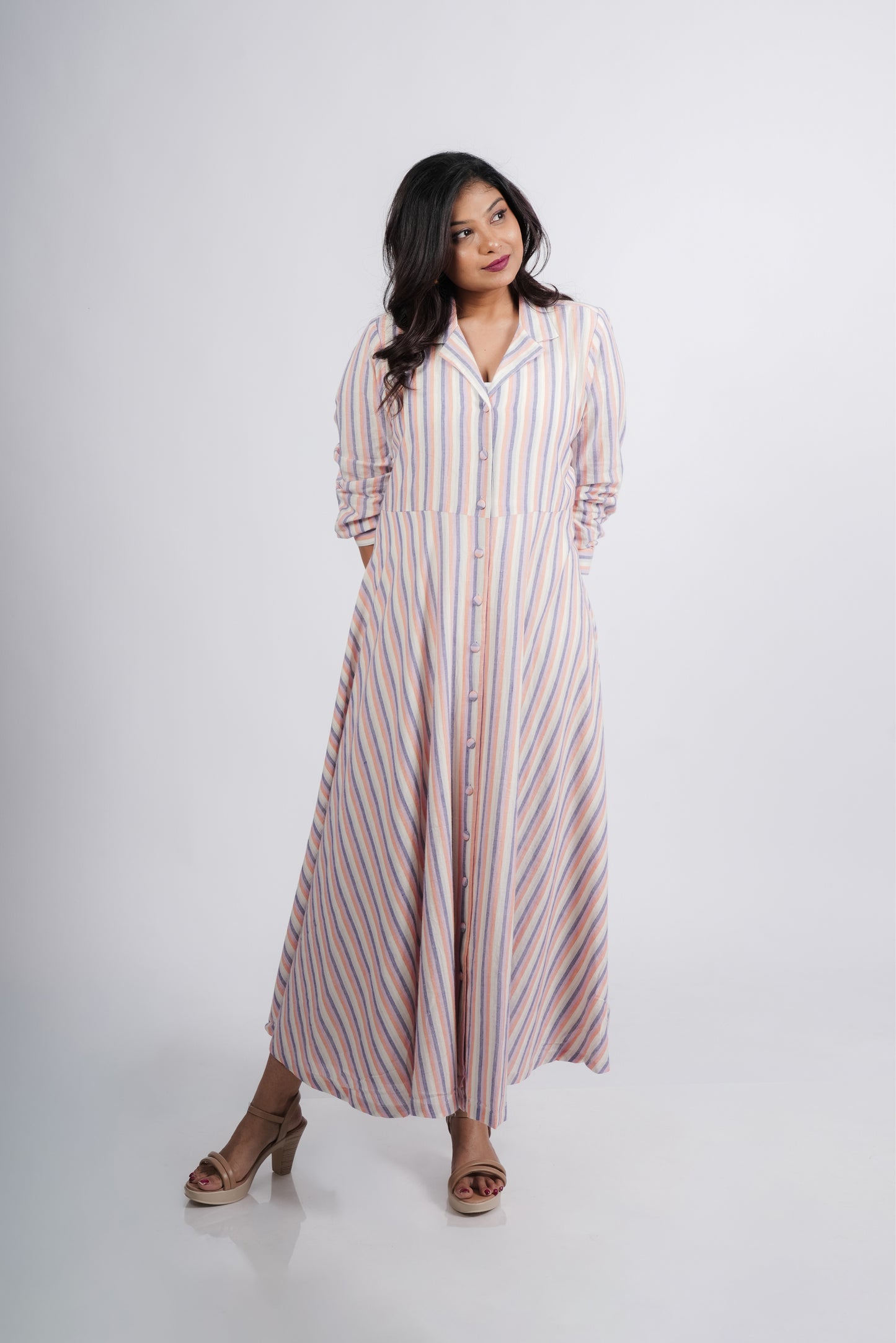 Evelyn Dress in handwoven stripes