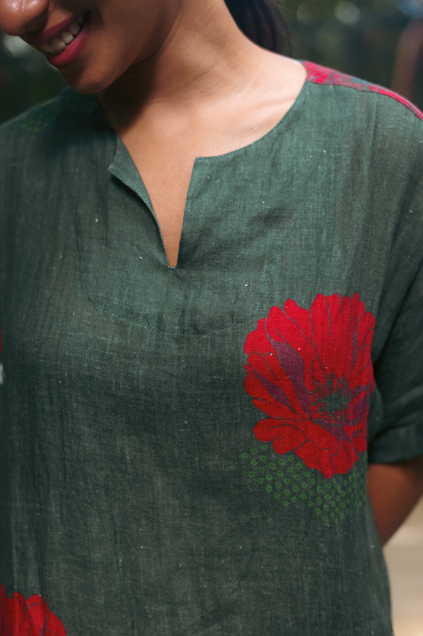 Printed Linen Jane dress- Green