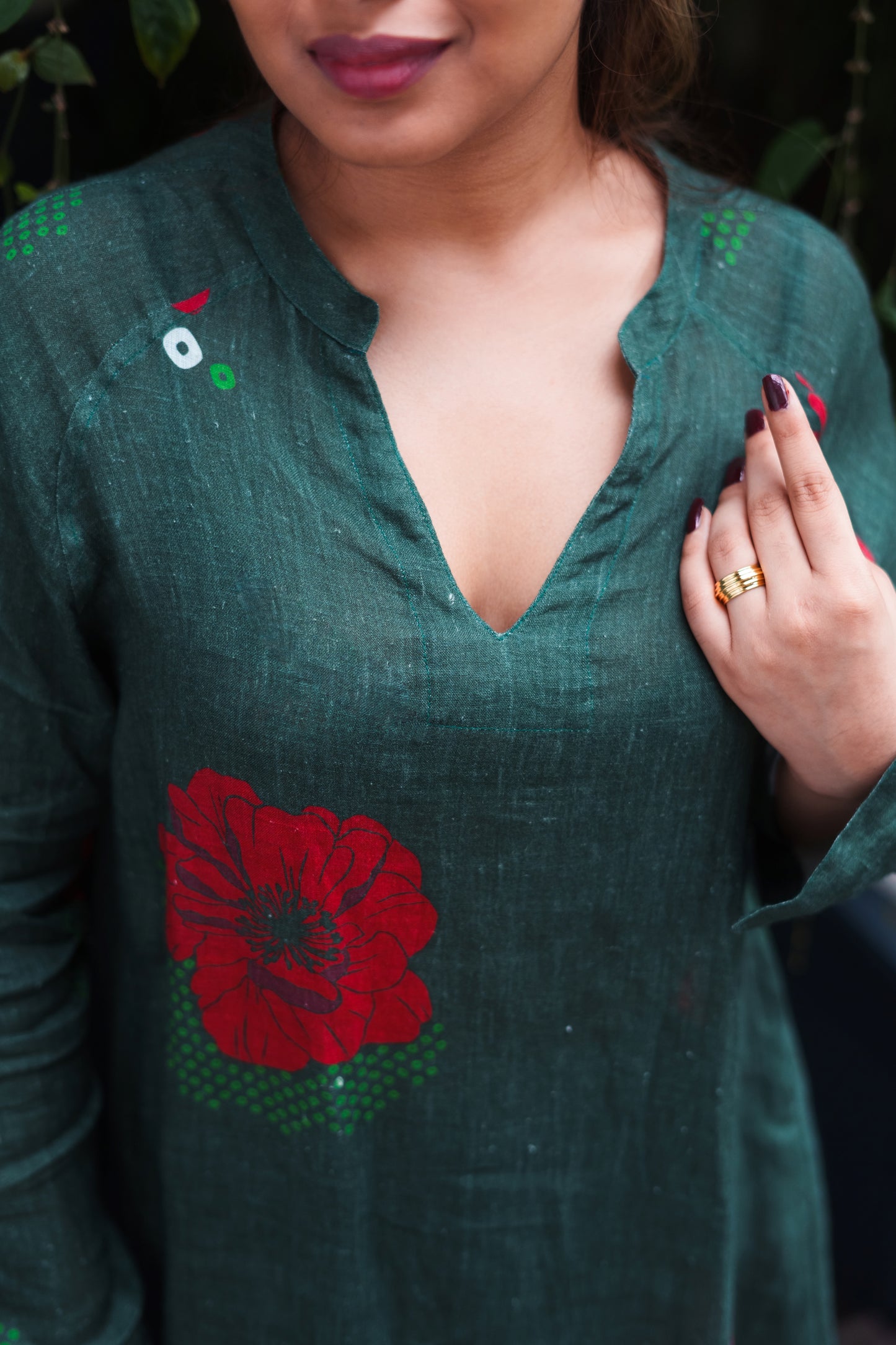 Printed Linen Olivia Dress- Green