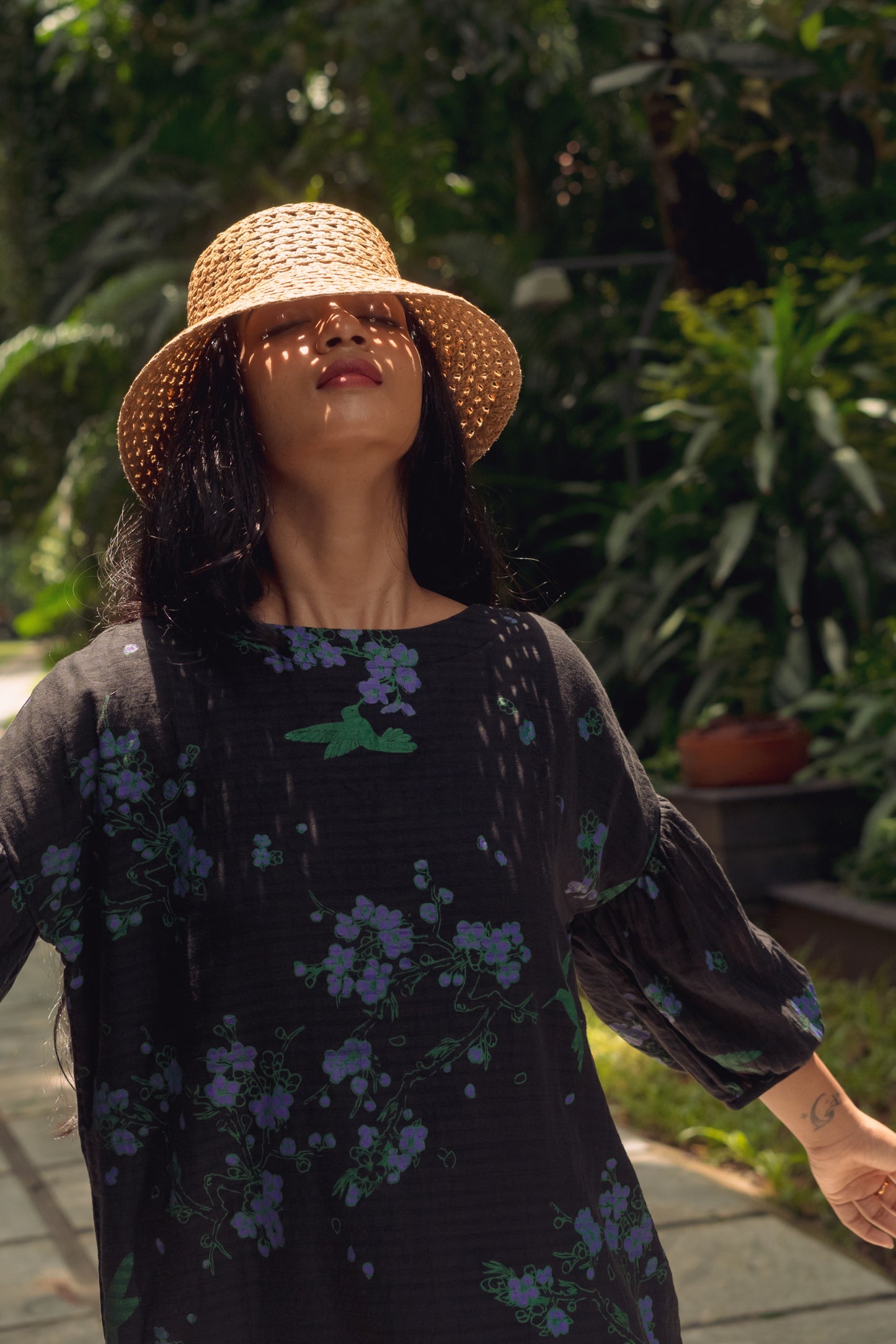 Handwoven Printed Emily Dress- Black