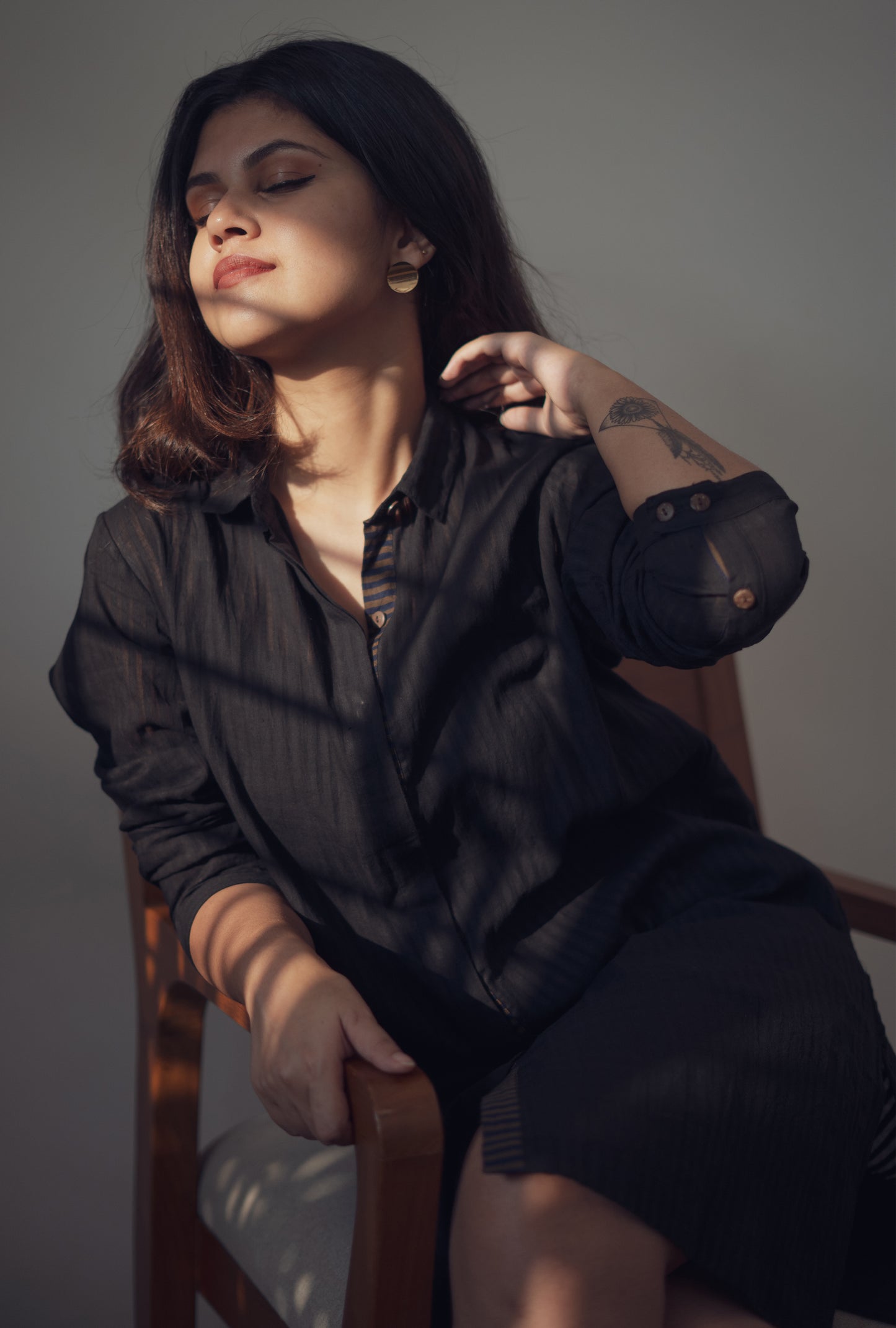 Self Striped Black Olga Shirt dress