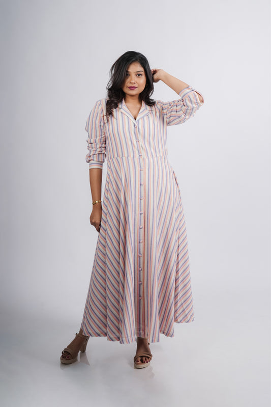 Evelyn Dress in handwoven stripes