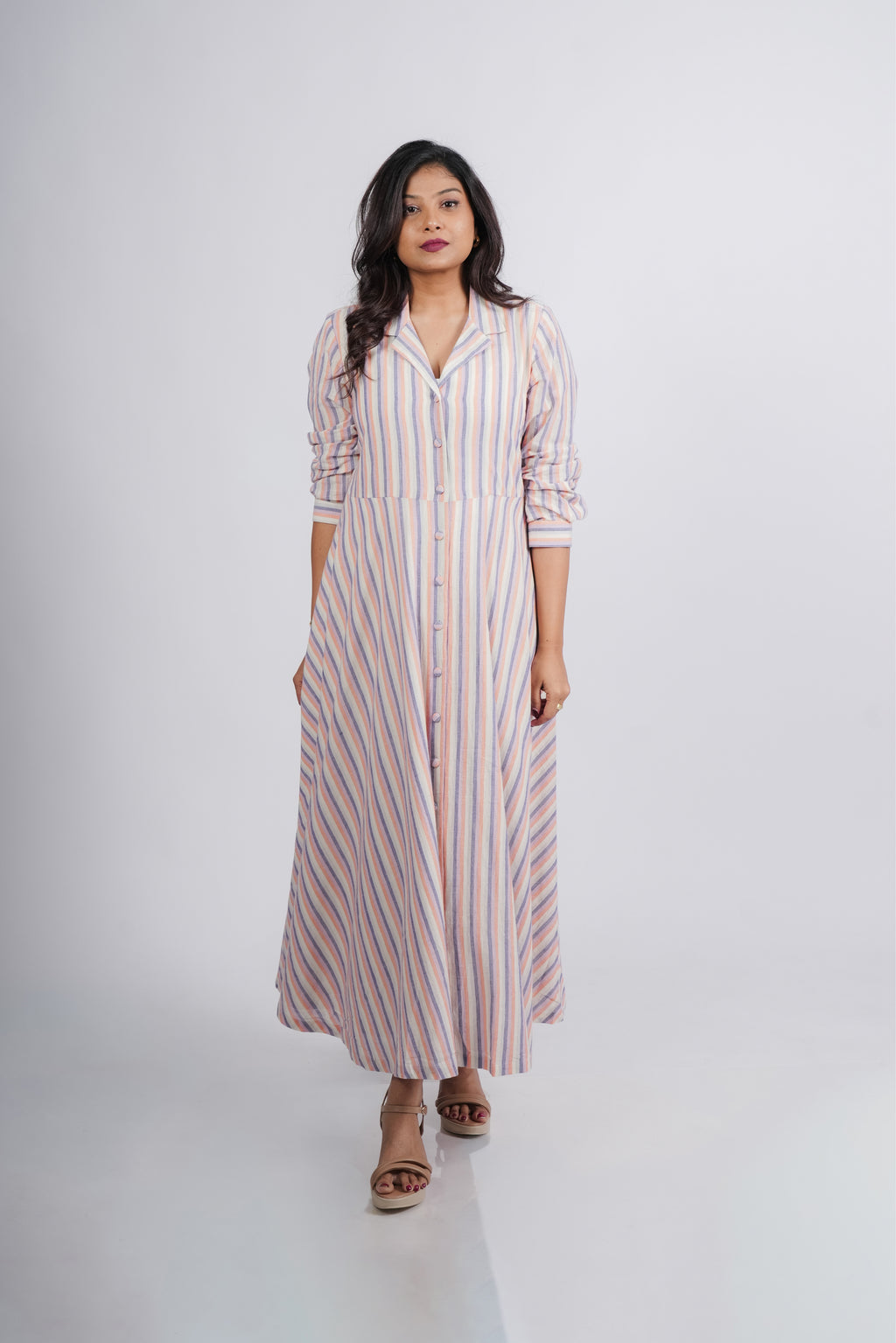 Evelyn Dress in handwoven stripes