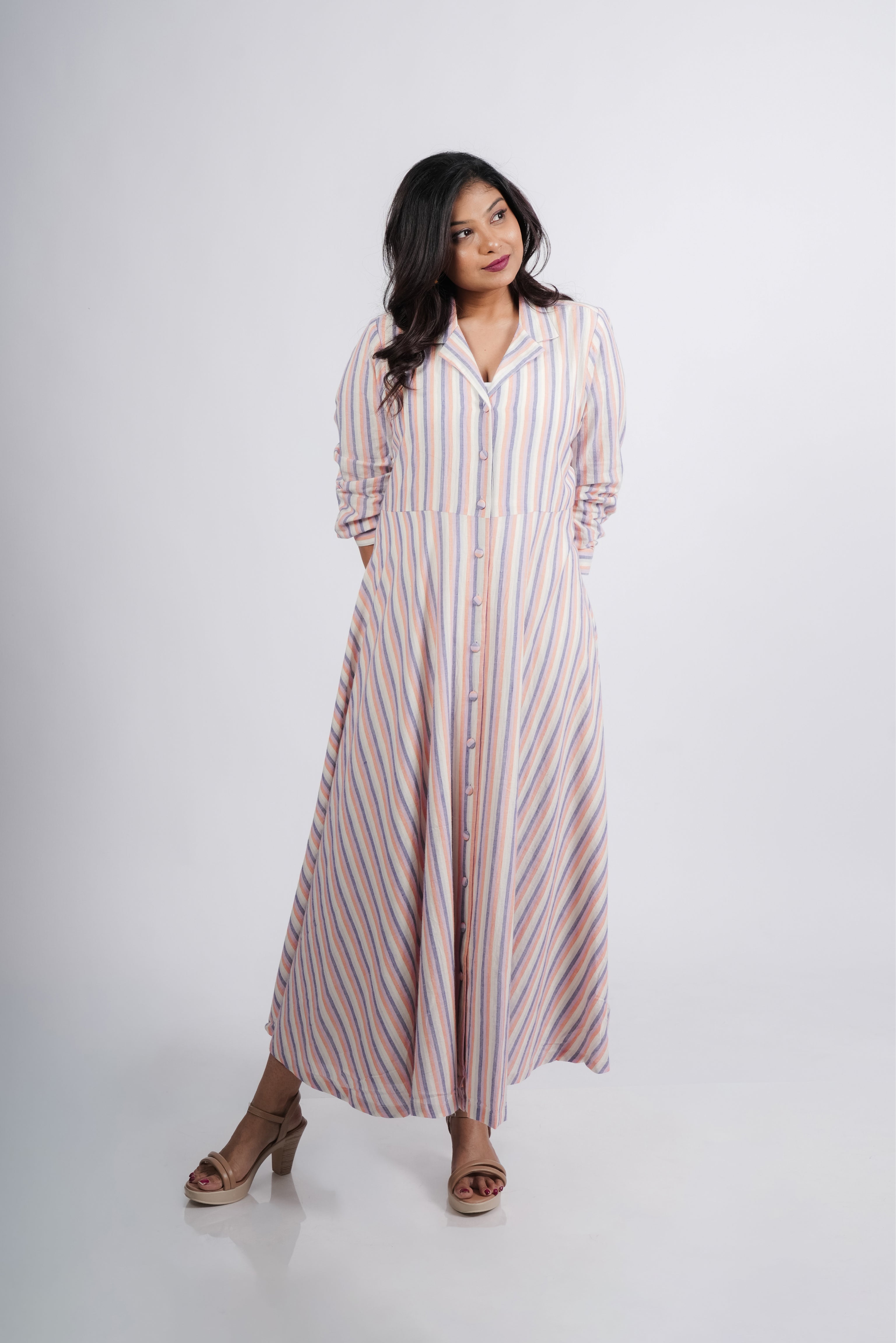 Evelyn Dress in handwoven stripes
