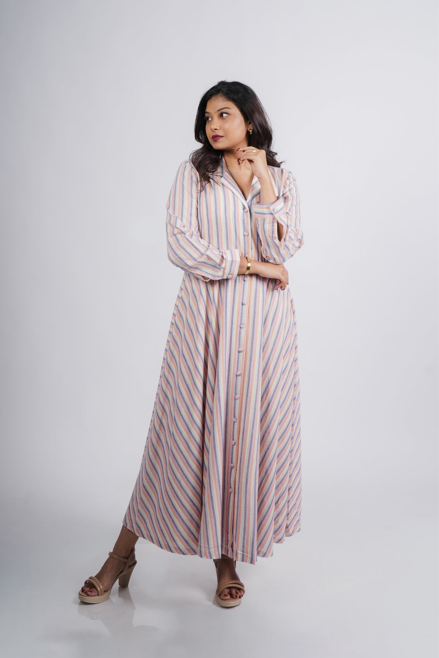 Evelyn Dress in handwoven stripes