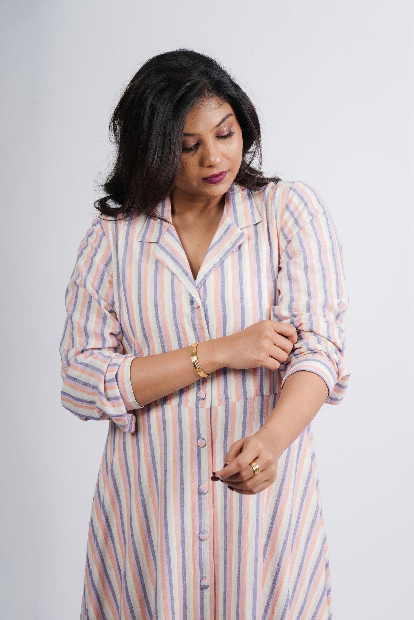 Evelyn Dress in handwoven stripes