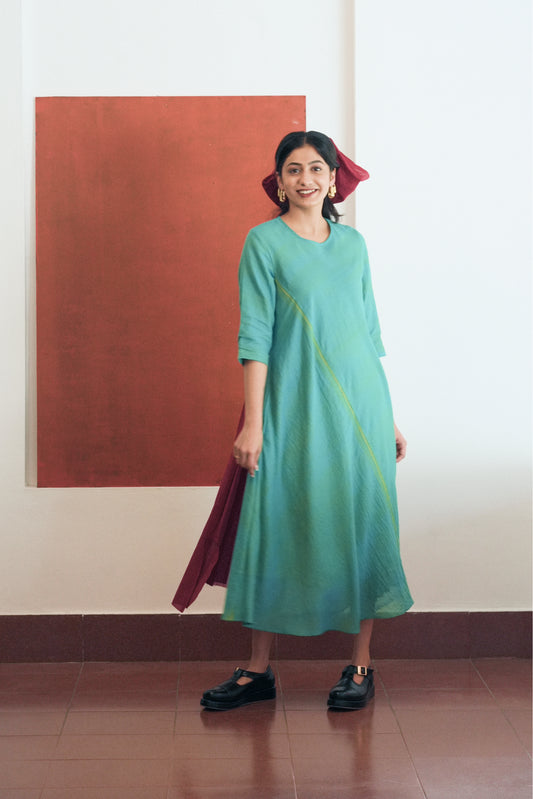 Handwoven Nora Dress- Aqua Green