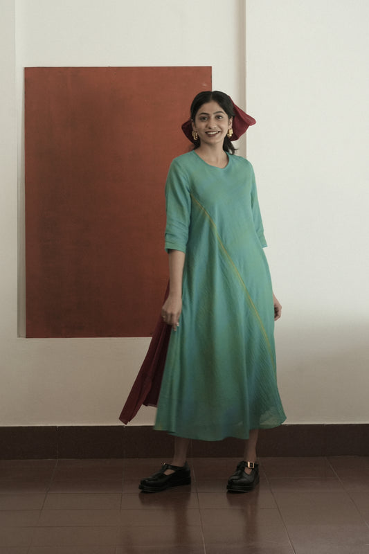 Handwoven Nora Dress- Aqua Green