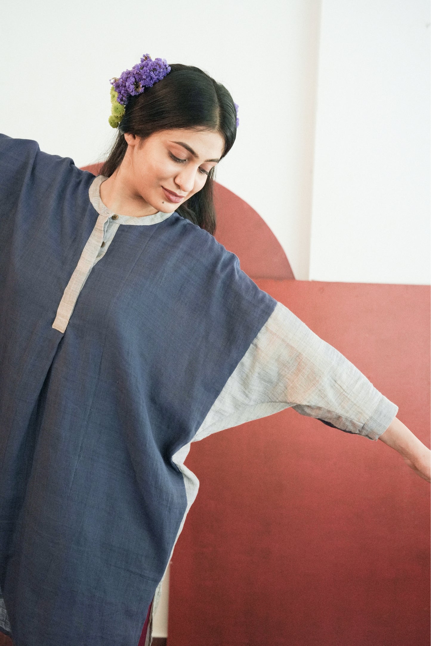 Handwoven Reuben Top- Navy