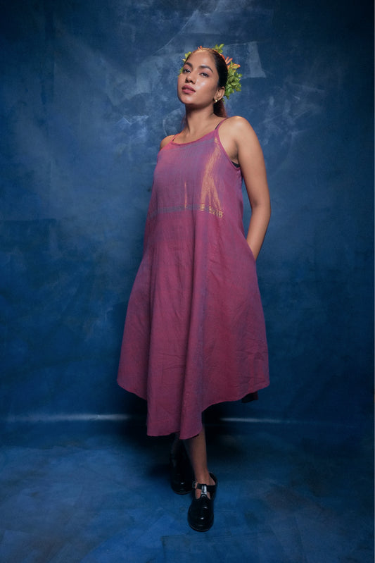 Handwoven Zari Jennis Dress- Pink