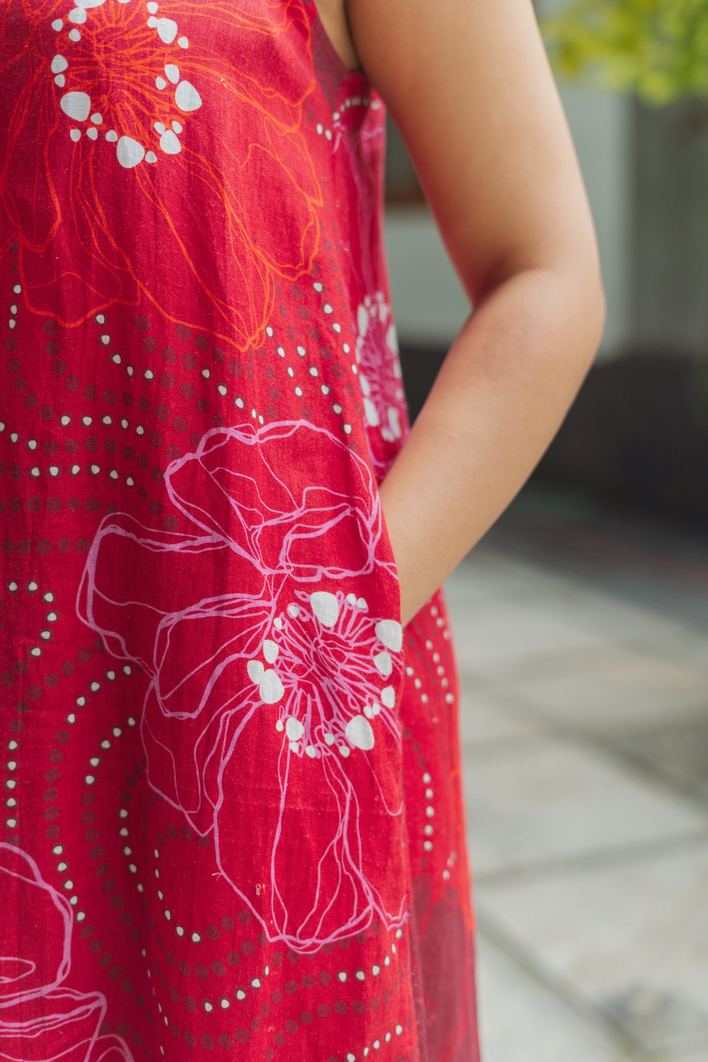 Printed Linen Juliet Dress- Red