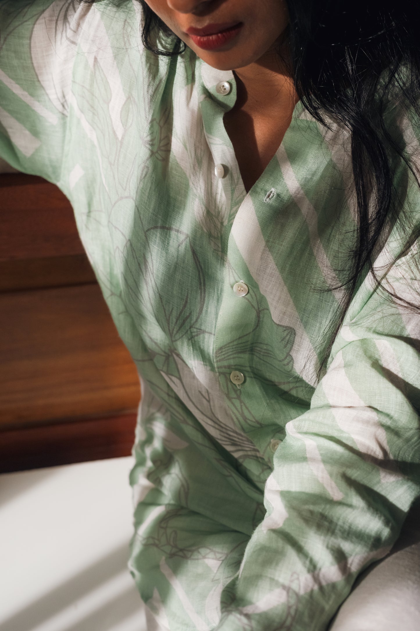 Printed Linen Eva Shirt- Mint