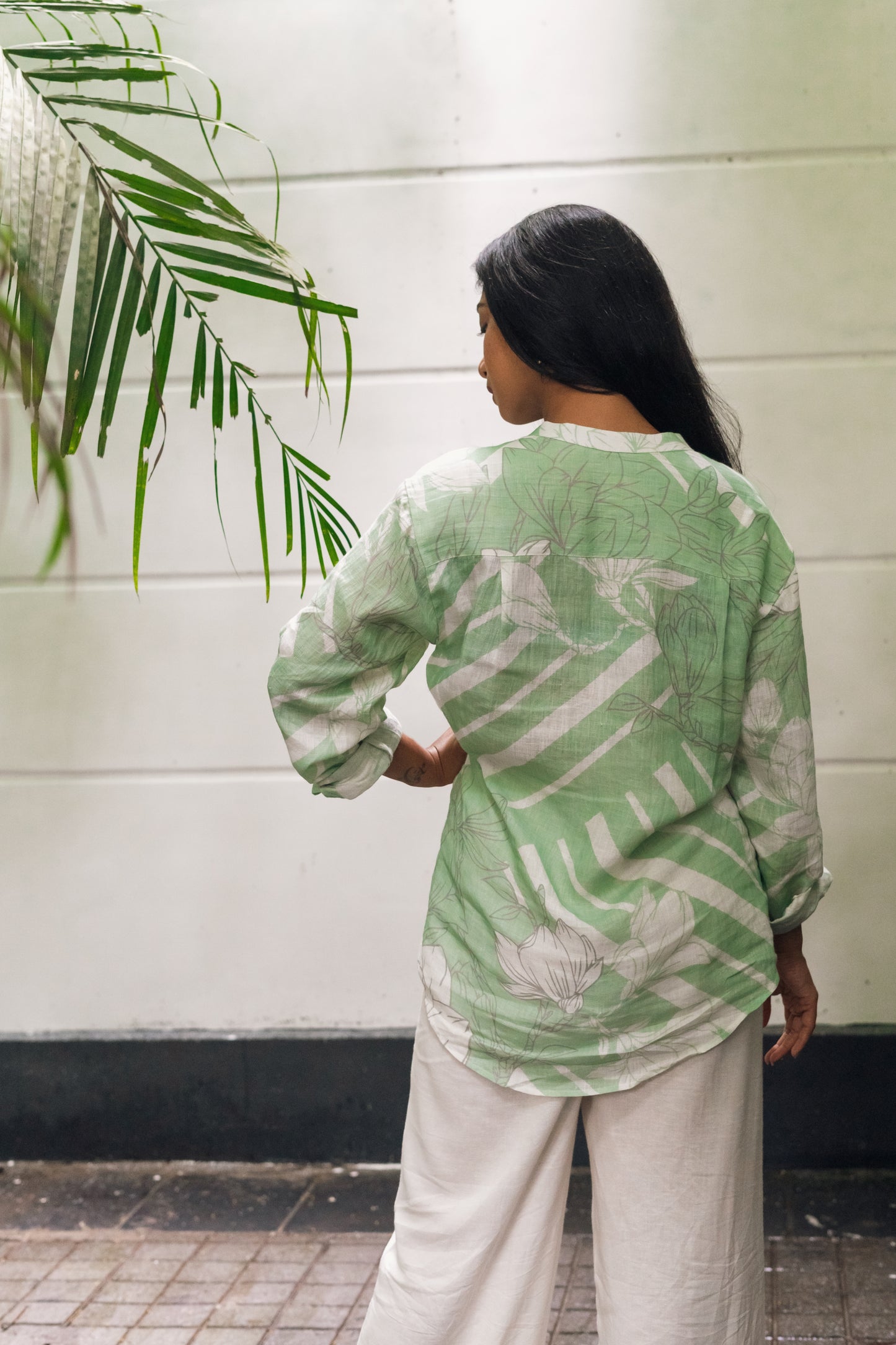 Printed Linen Eva Shirt- Mint