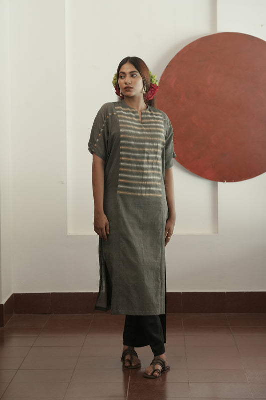 Handwoven Zari Colene Tunic- Grey