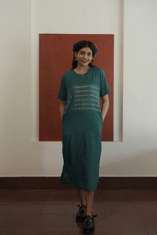 Handwoven Zari Promy Dress- Teal