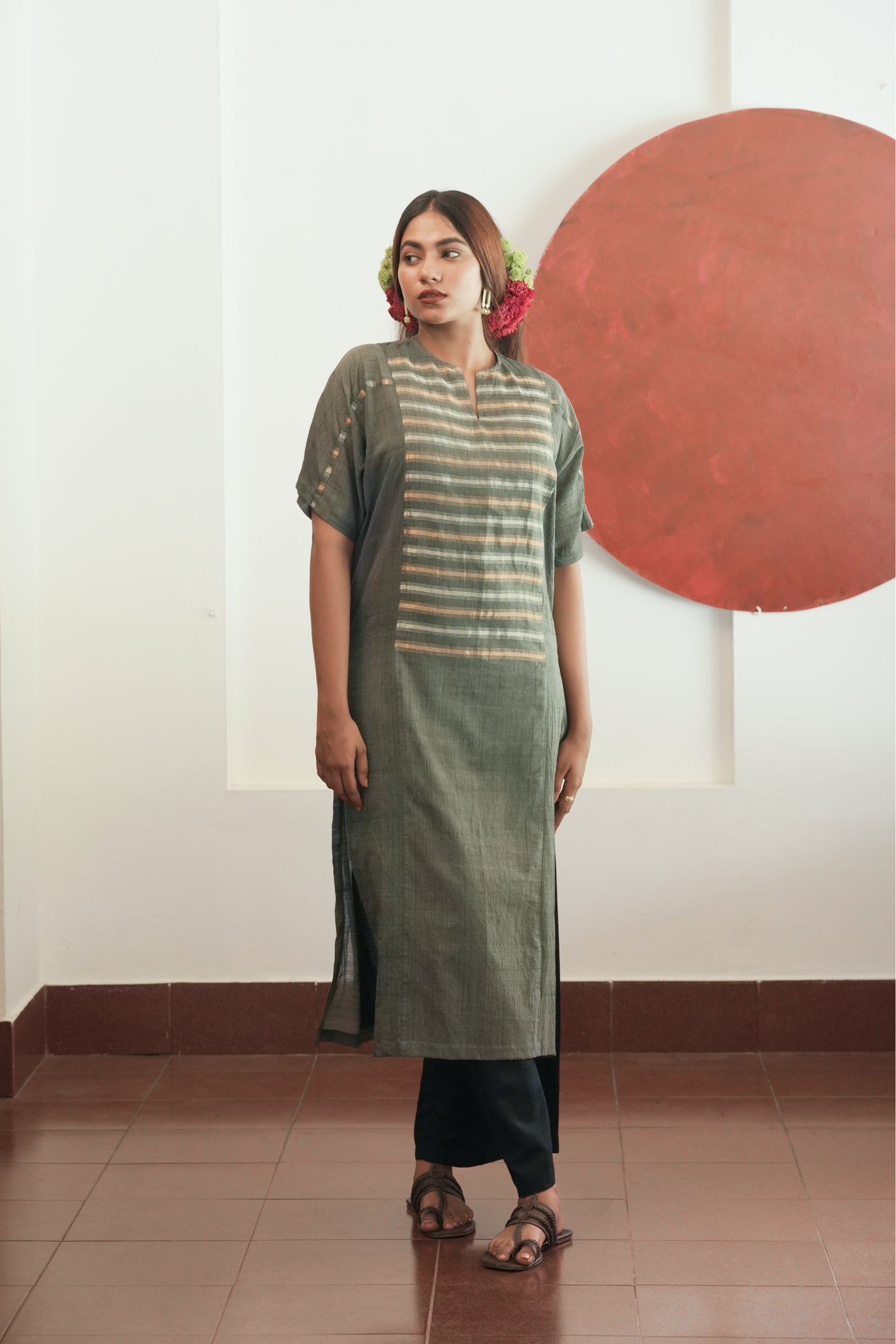 Handwoven Zari Colene Tunic- Grey