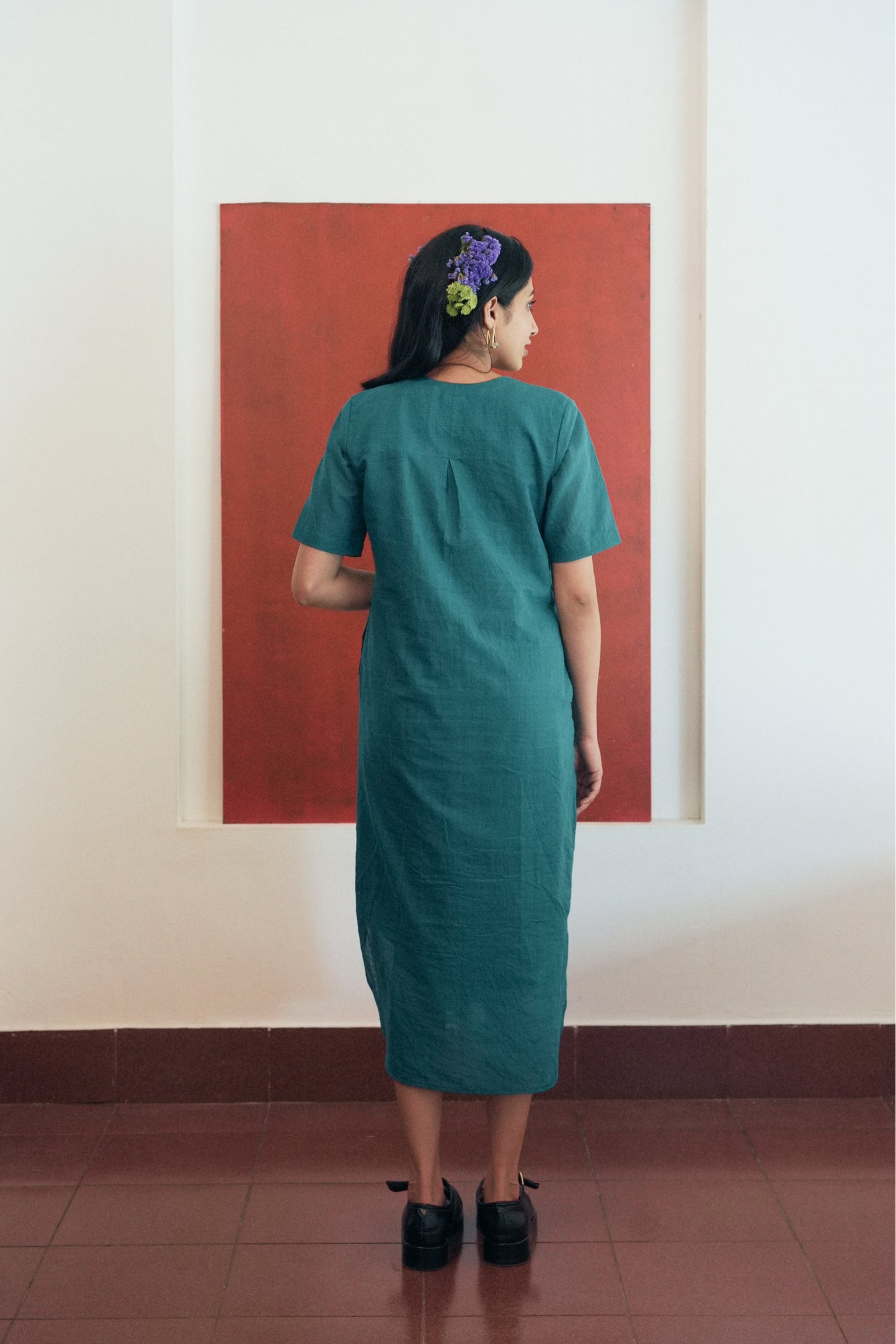 Handwoven Zari Promy Dress- Teal