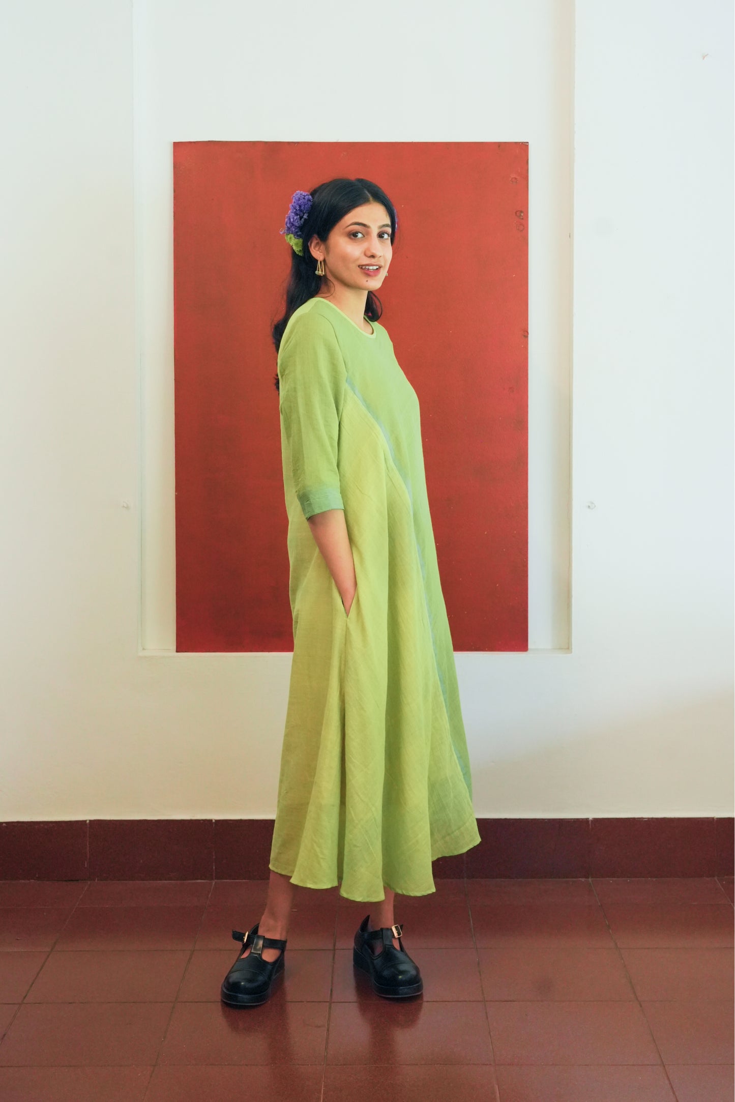 Handwoven Nora Dress- Green