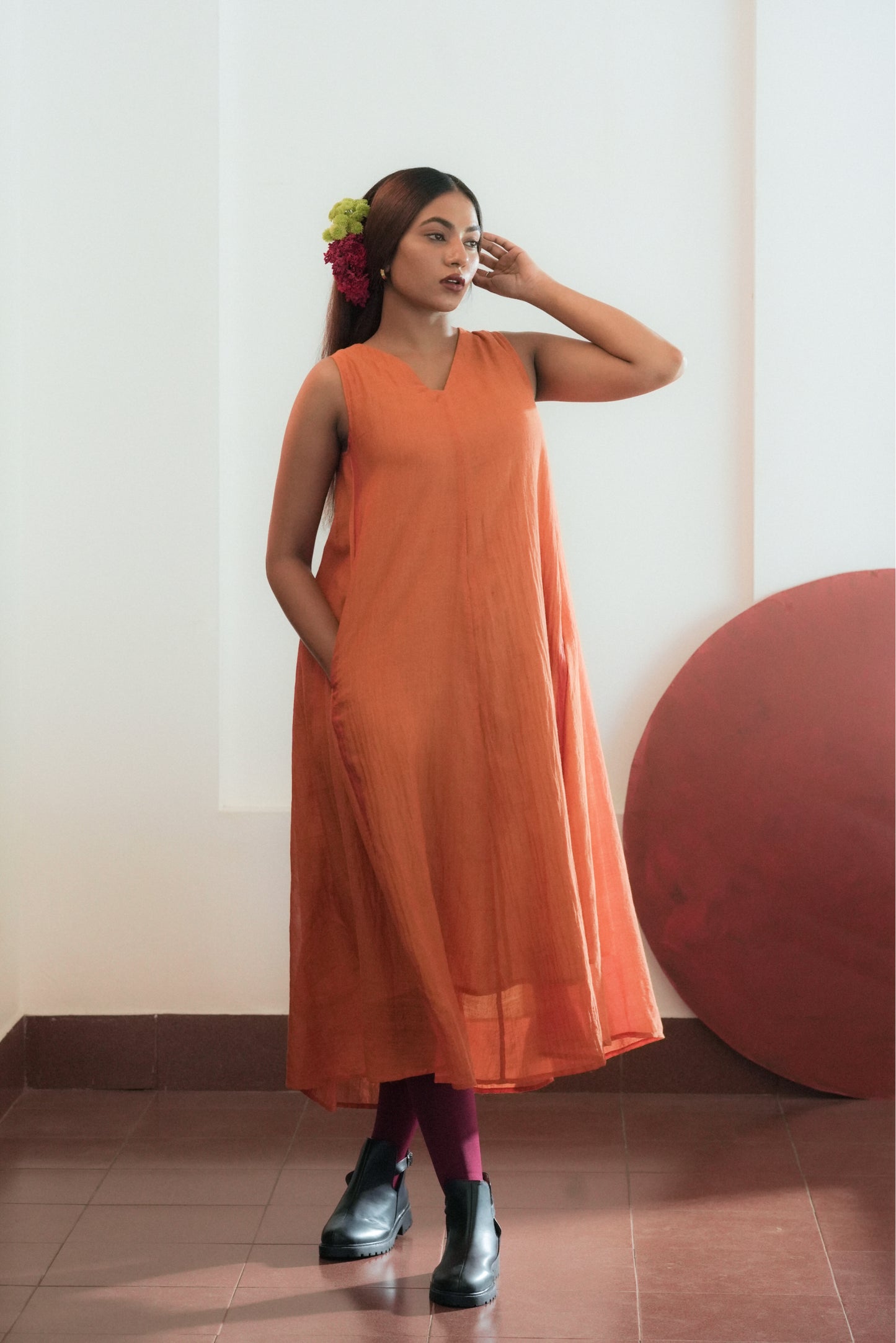 Handwoven Hazel Dress- Orange