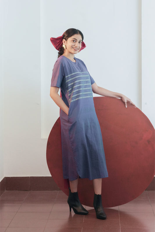 Handwoven Zari Promy Dress- Violet