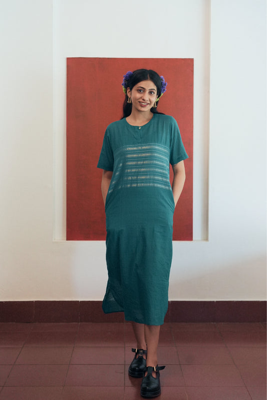 Handwoven Zari Promy Dress- Teal