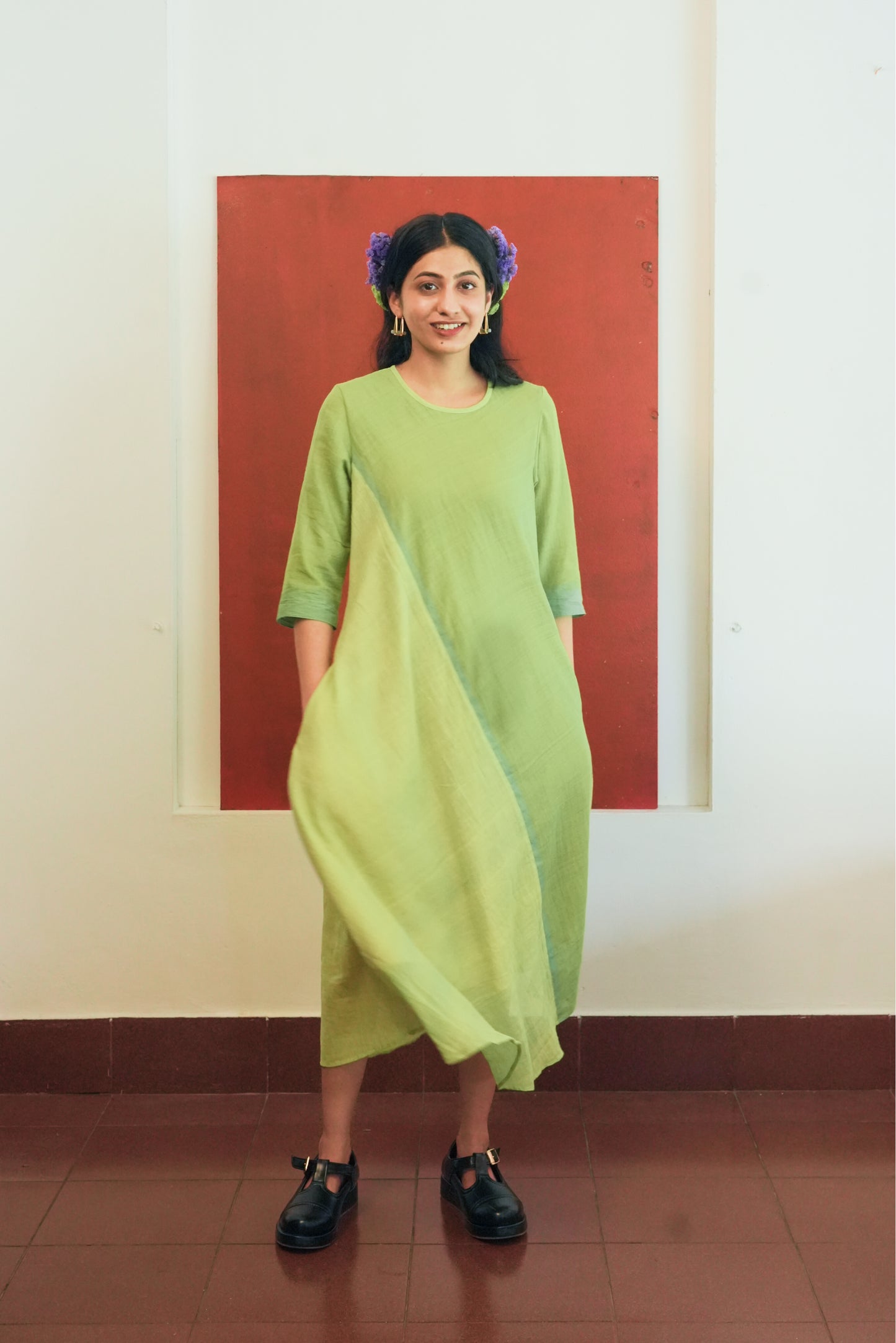 Handwoven Nora Dress- Green