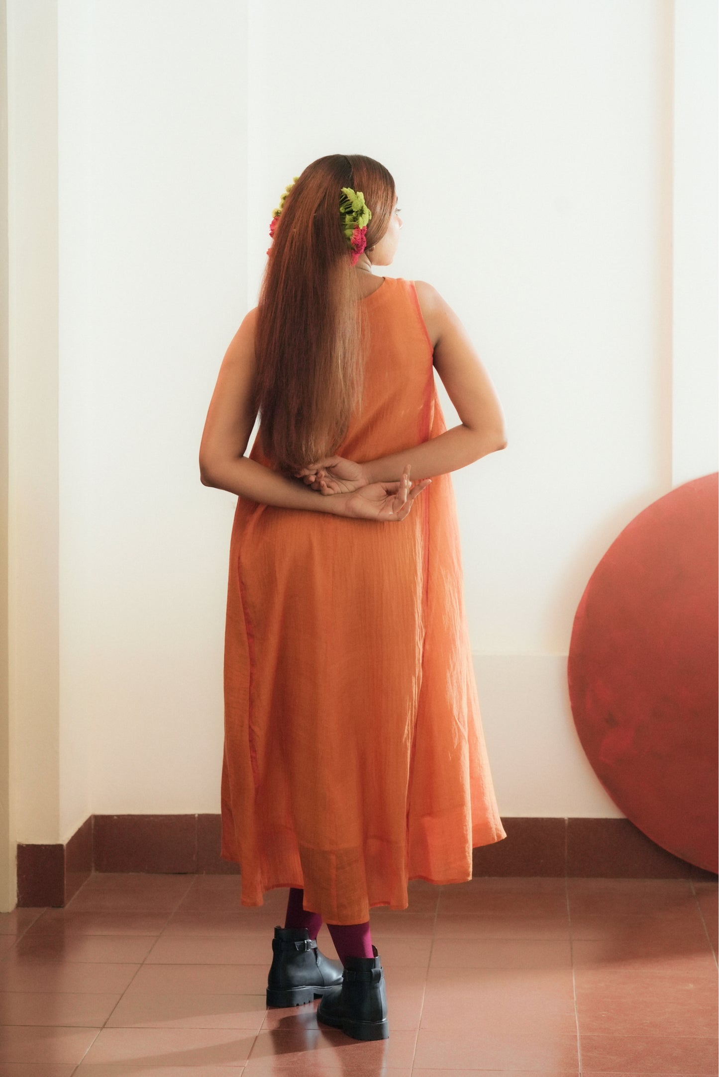 Handwoven Hazel Dress- Orange