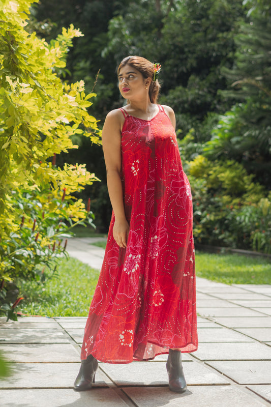 Printed Linen Juliet Dress- Red