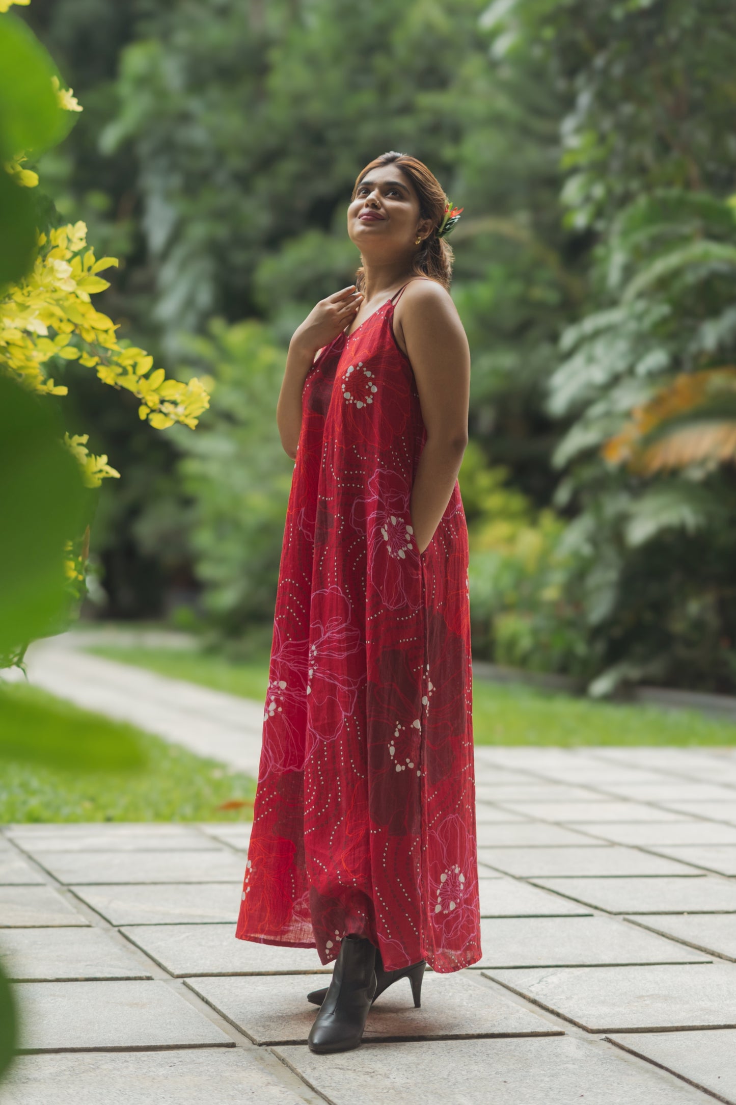 Printed Linen Juliet Dress- Red