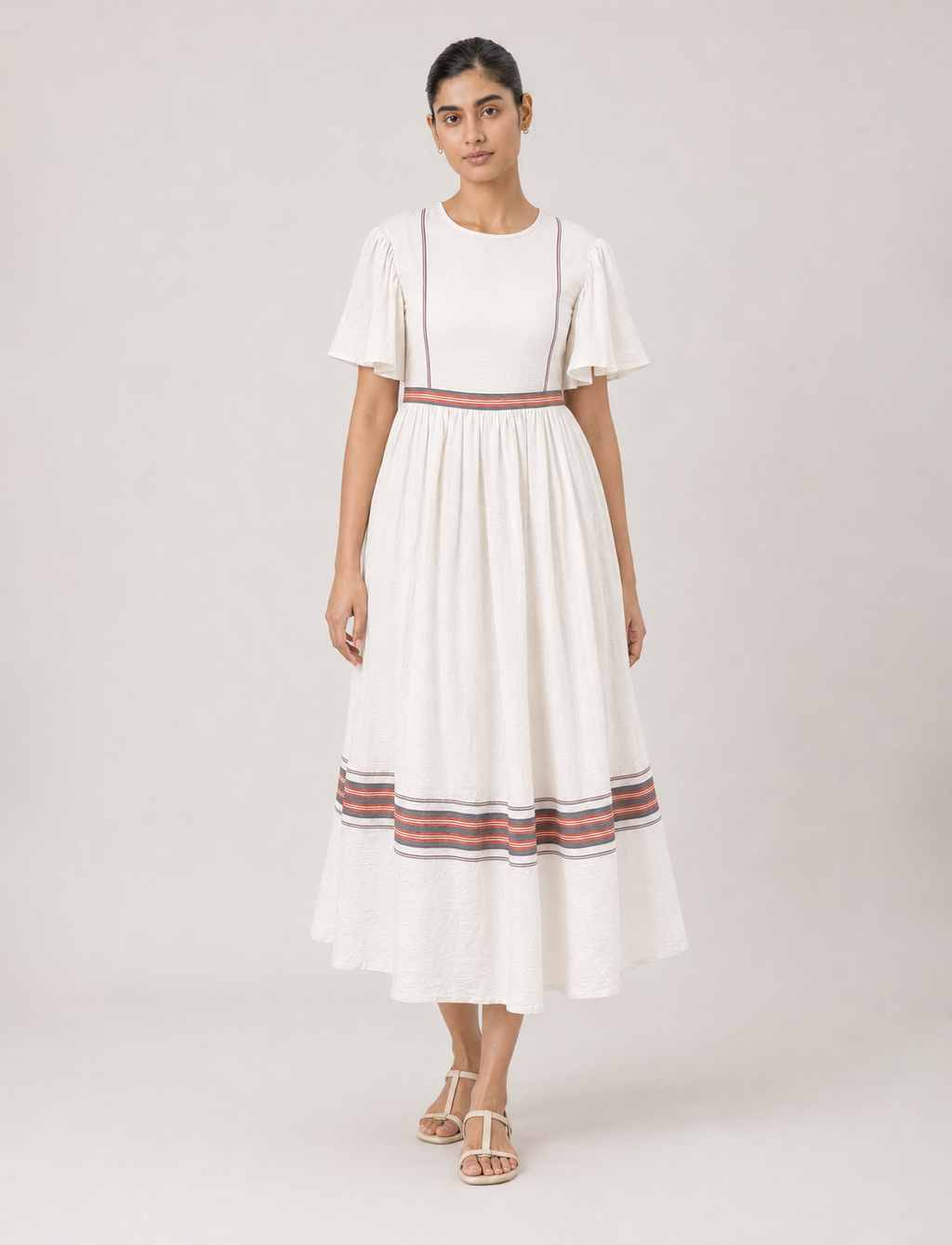 Ivy Dress- Orange and grey stripes